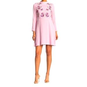 Nanette Lepore Mock Neck Embroidered Longsleeve Cocktail Dress